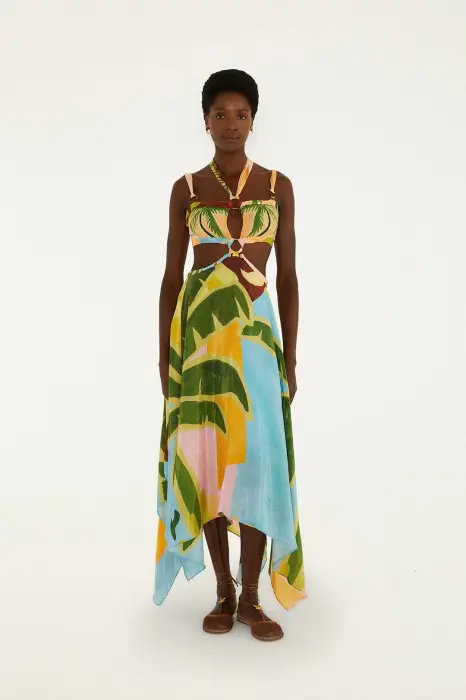 FARM RIO TROPICAL PAINTING MAXI MULTICOLOR MAXI DRESS