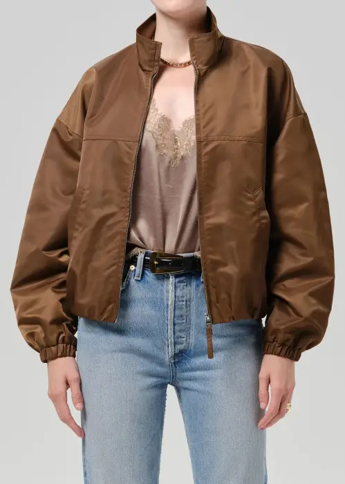 CITIZENS OF HUMANITY BARRACUTA BUBBLE JACKET IN CHOCOLATE