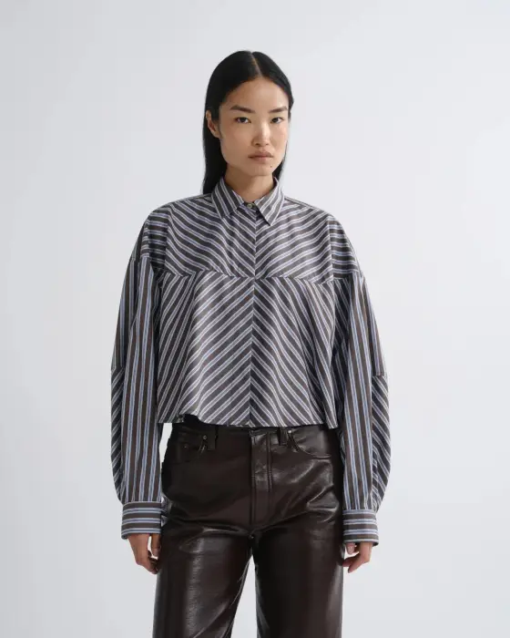 AGOLDE AGNES SHIRT IN MEYER STRIPE WHITE CHOCOLATE