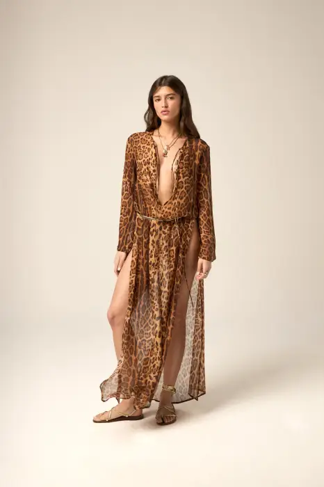 REINE OLGA SCIURA KAFTAN GHEPARDO PRINT